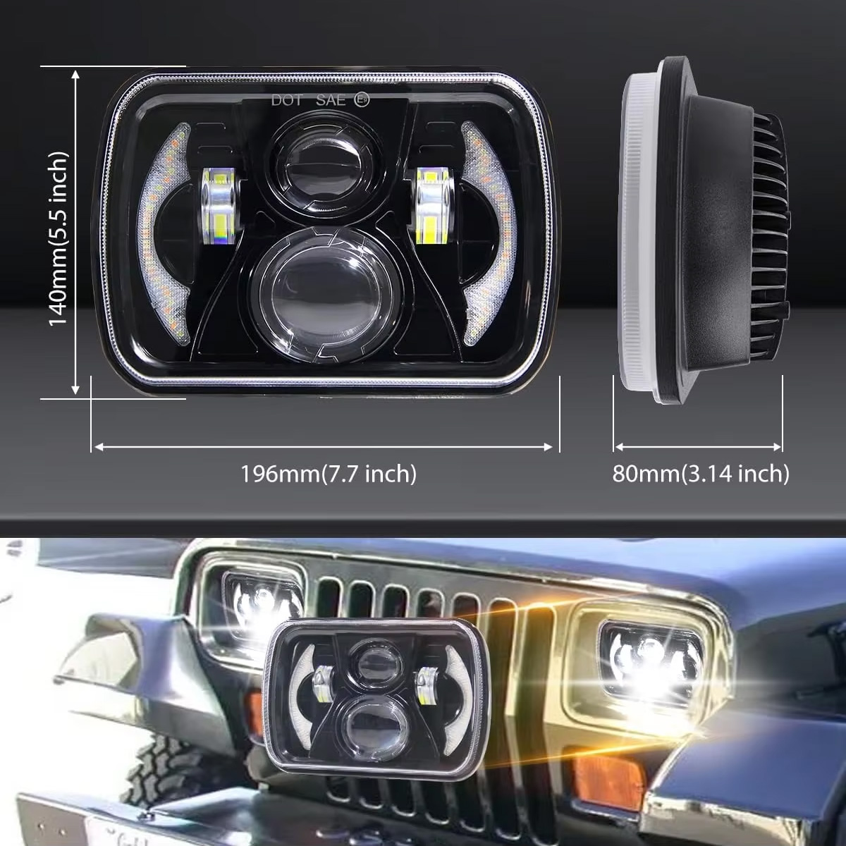 5x7 7x6 Zoll LED Quadratischer – Model Kit Jeep Bewertung und Preis
